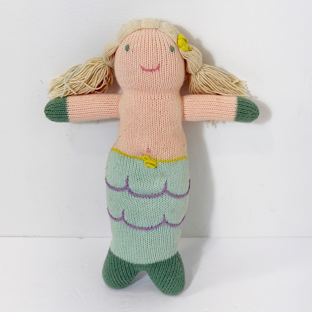 Blabla Kids Harmony The Mermaid Doll Pink Green Hand Knit Cotton Plush Toy